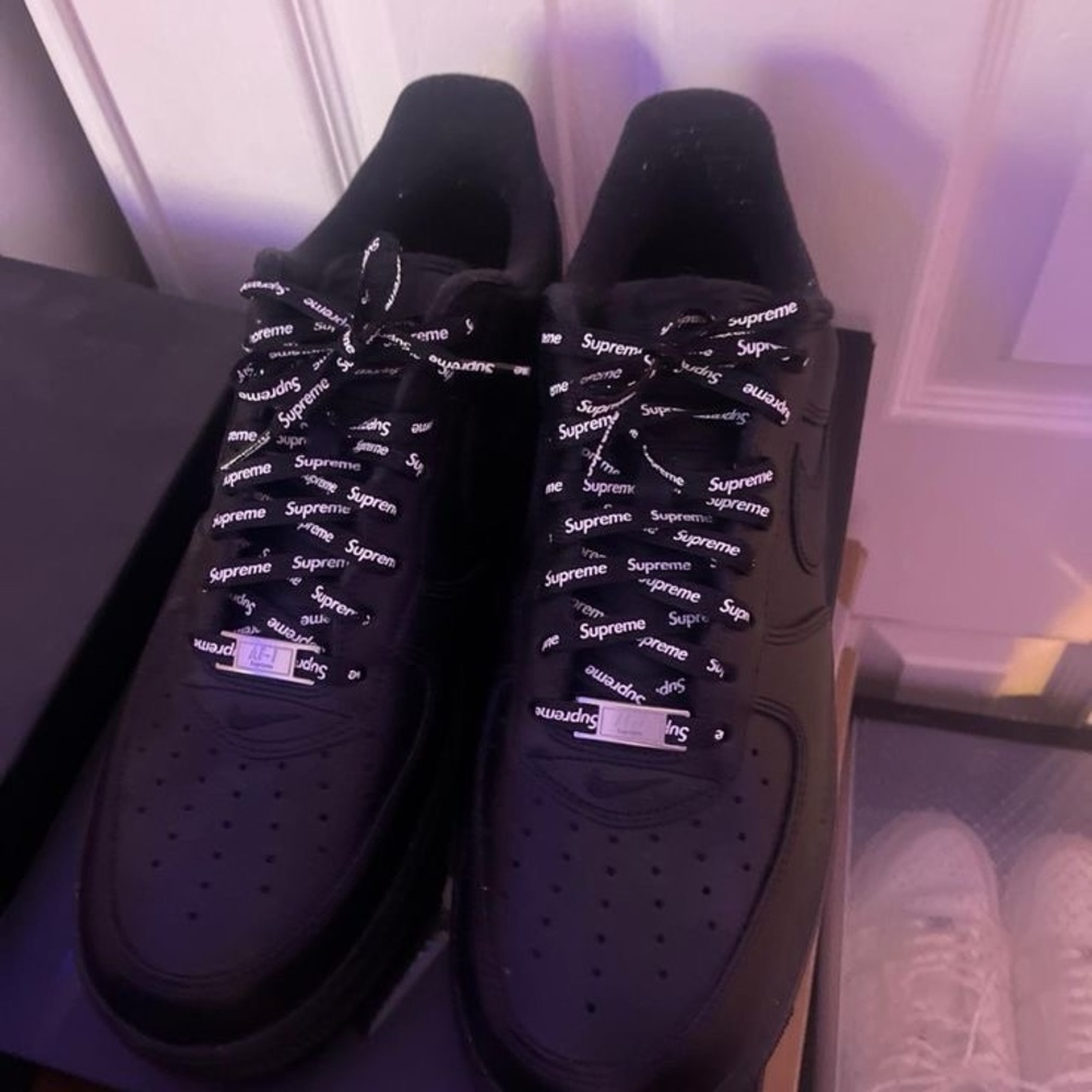 Supreme Black Sneakers with Branded Laces